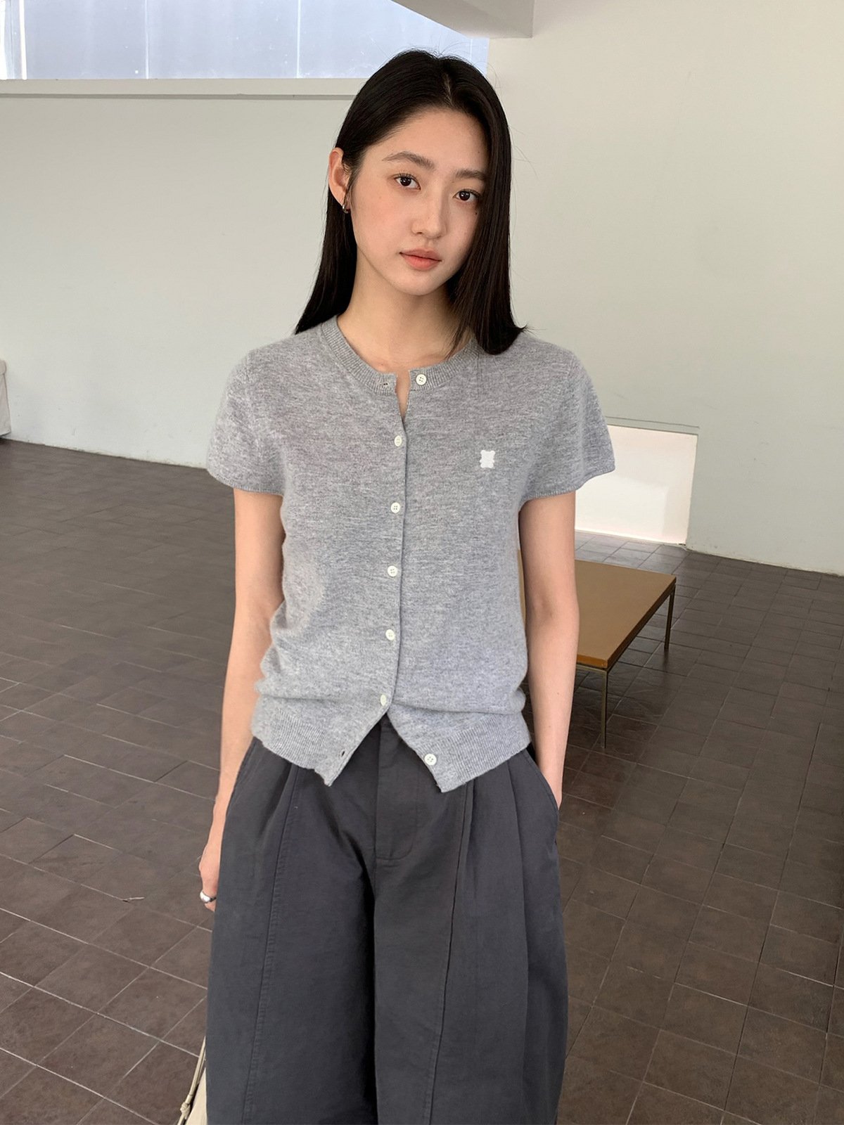 60%wool short-sleeved cardigan sweater 25418