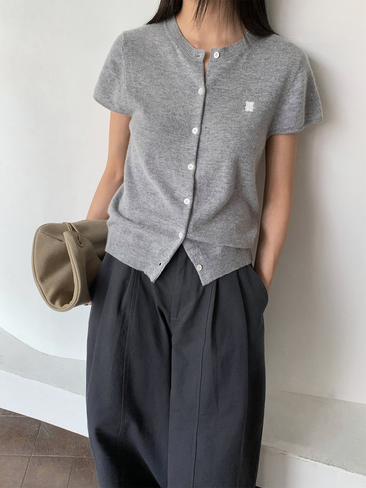 60%wool short-sleeved cardigan sweater 25418 - 图片 2