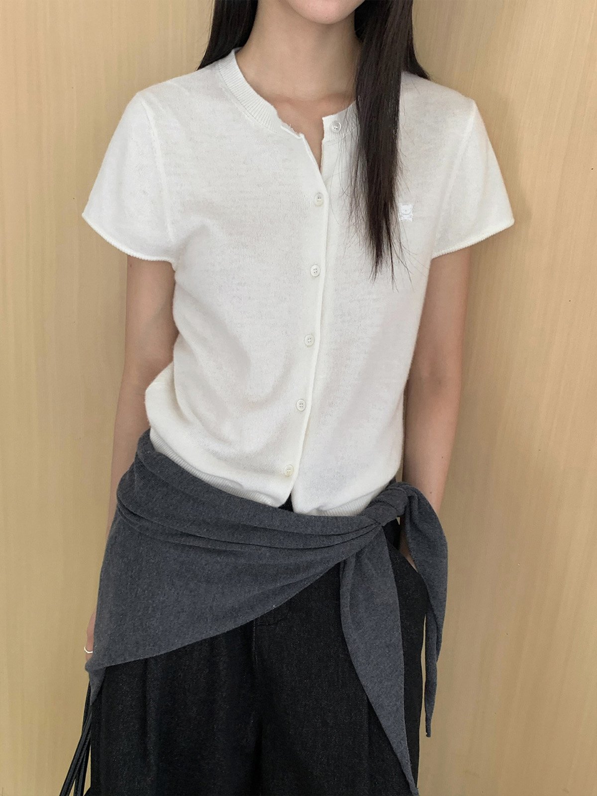 60%wool short-sleeved cardigan sweater 25418 - 图片 5