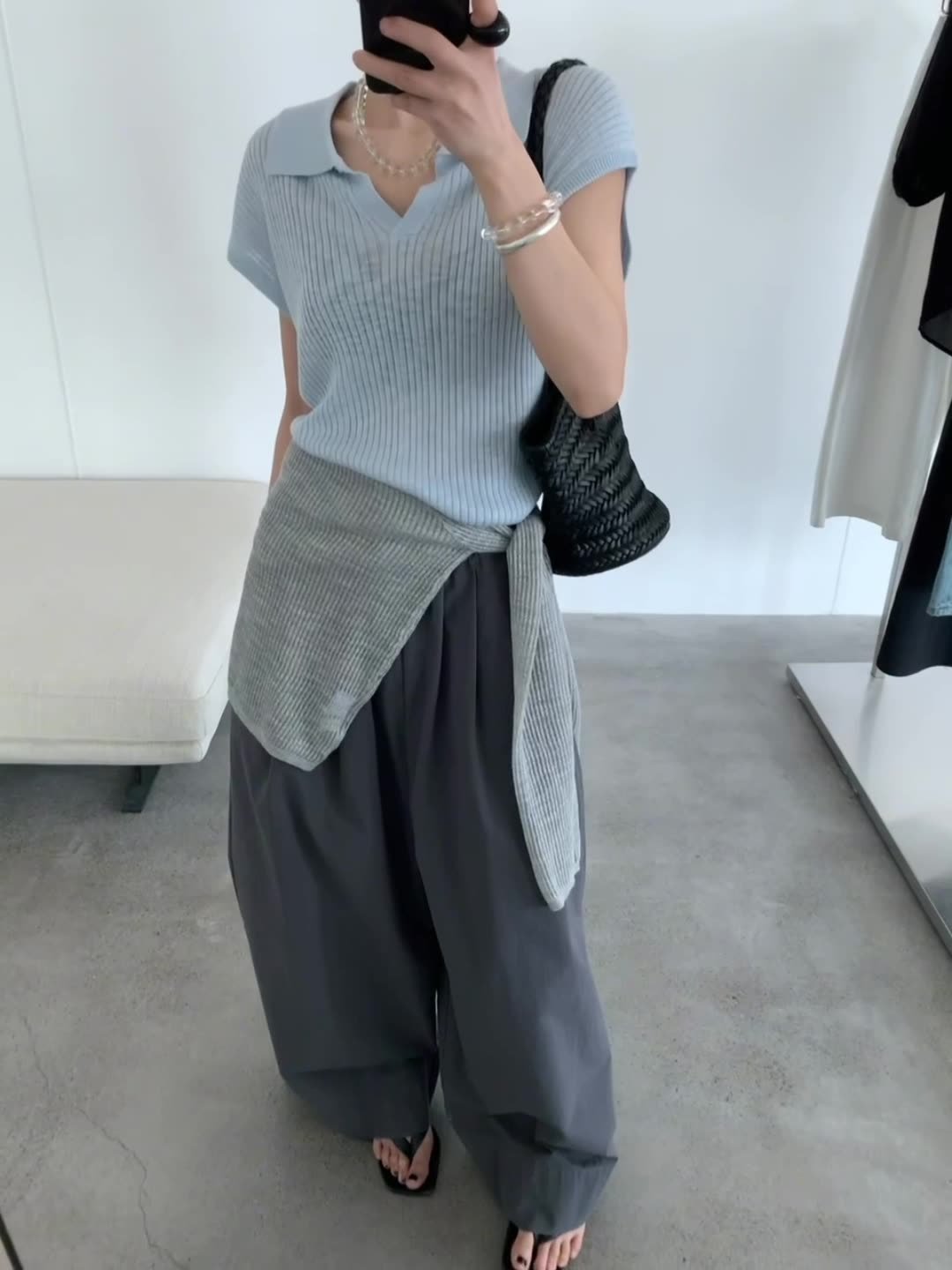 Viscose Short-sleeved Polo Collar Ladies knitwear 24809 - 图片 3