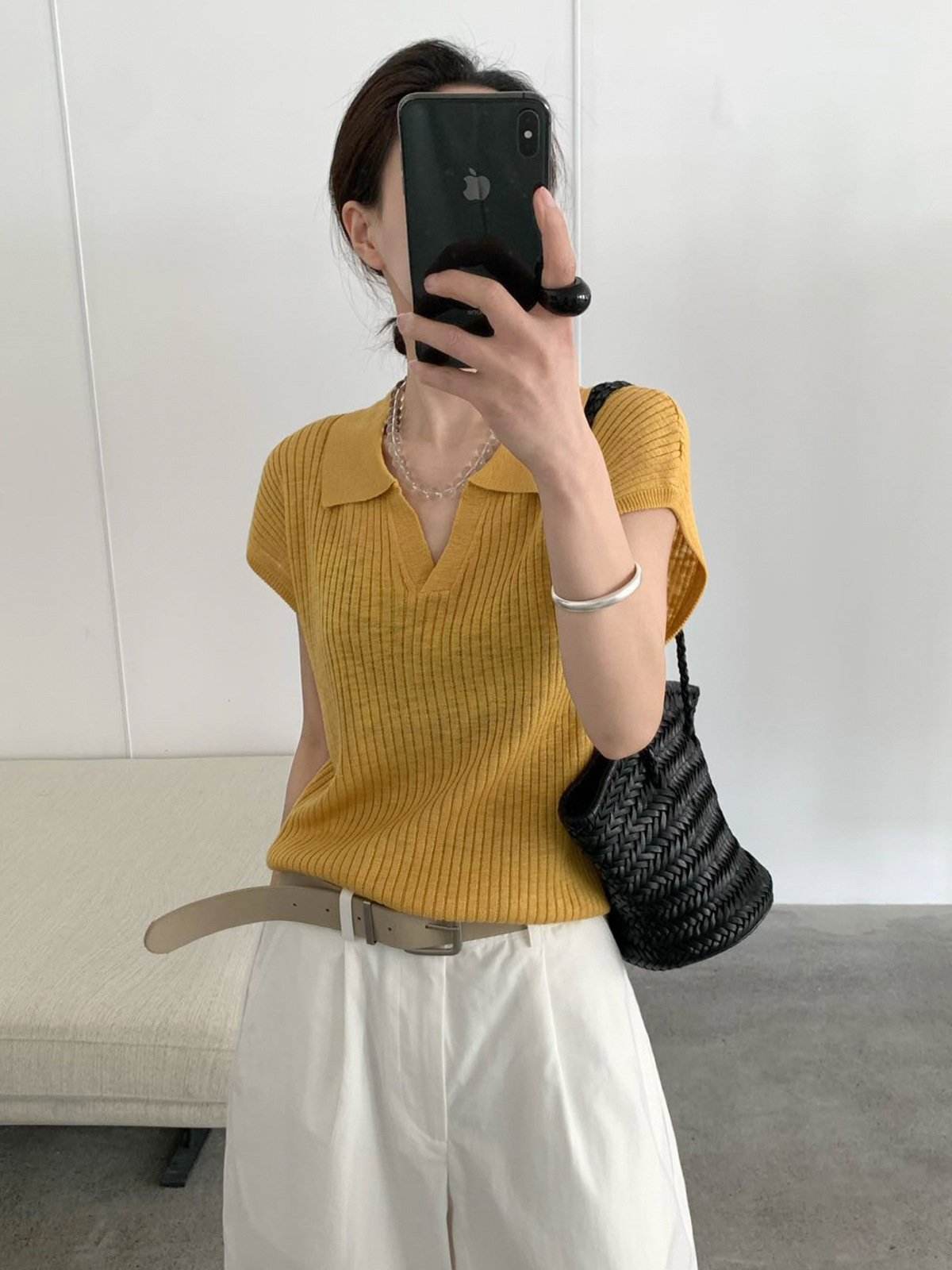 Viscose Short-sleeved Polo Collar Ladies knitwear 24809 - 图片 2