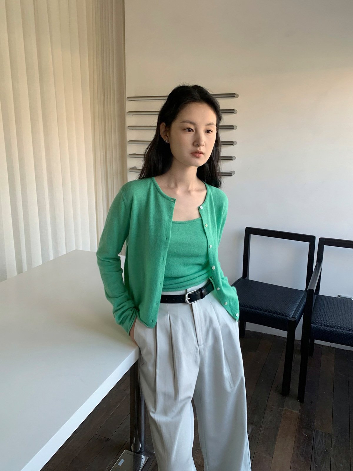 Soft 100%Wool Single-breasted Vest and Cardigan 24478 - 图片 3