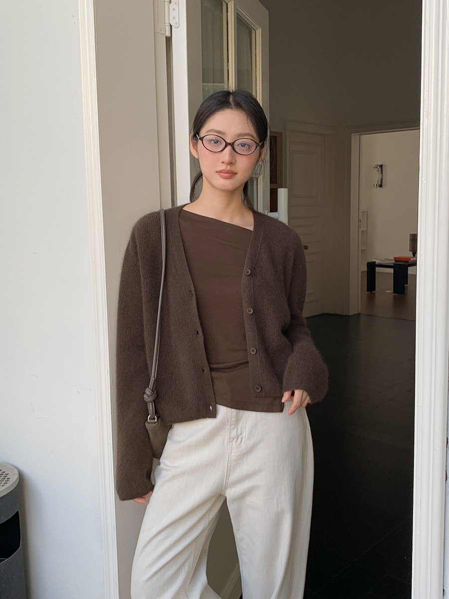 33%Raccoon and Wool v-neck cardigan knitwear 52318 - 图片 5