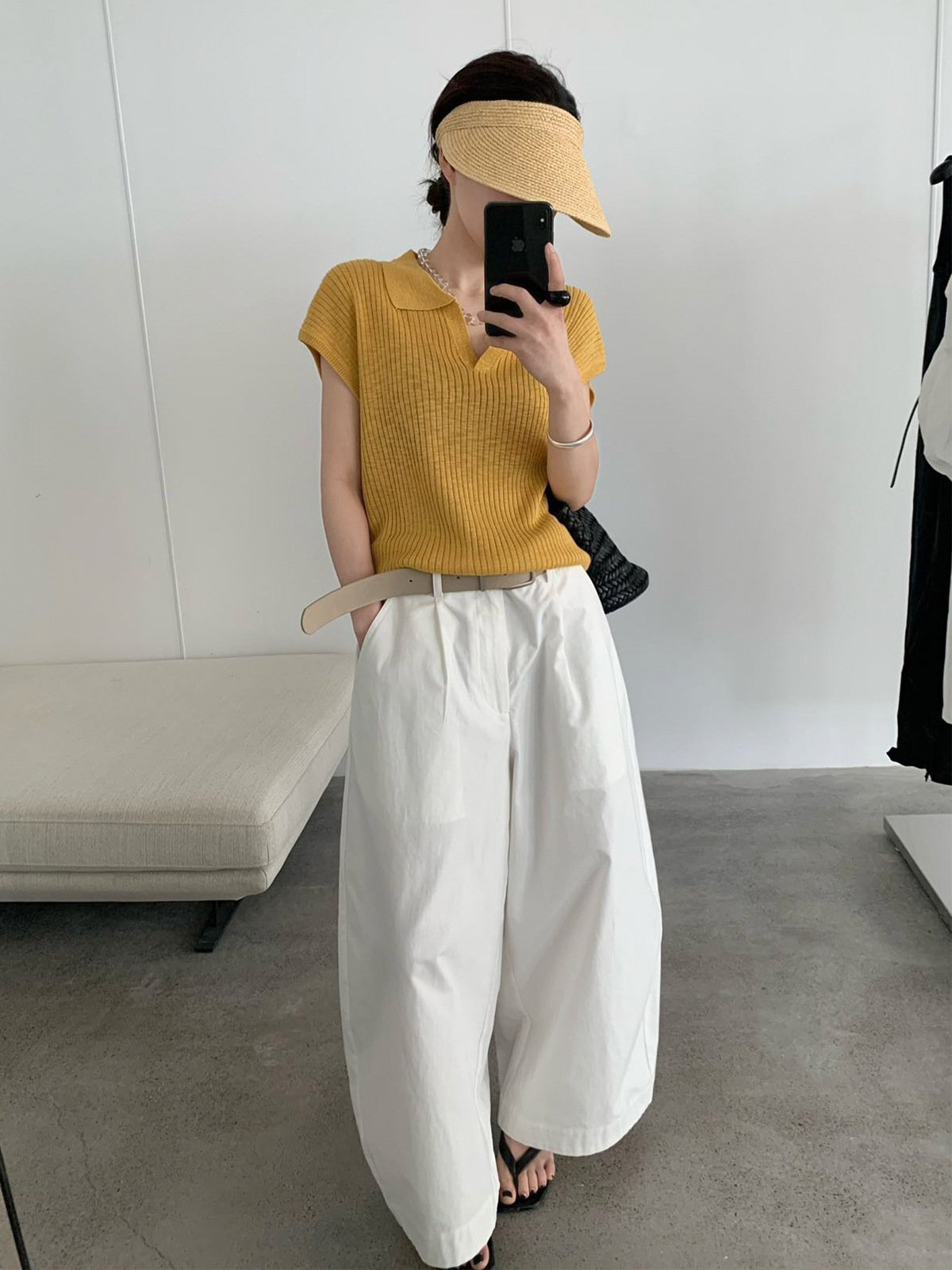 Viscose Short-sleeved Polo Collar Ladies knitwear 24809