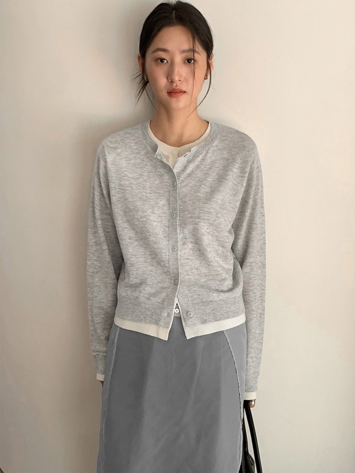 100%Wool Cardigan Knitwear Splicing Sweater 25667 - 图片 3