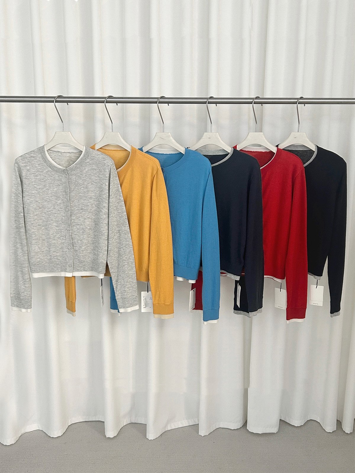 100%Wool Cardigan Knitwear Splicing Sweater 25667 - 图片 4