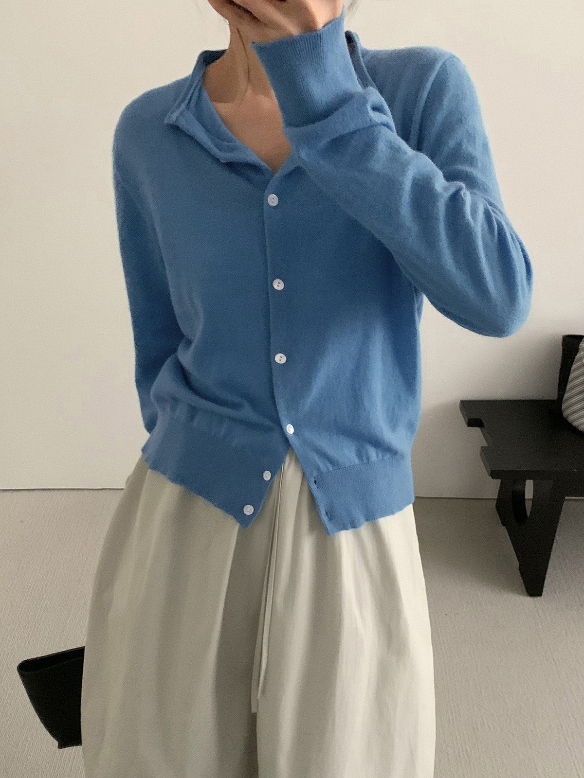 Soft 100%Wool Cardigan Knitted Sweater 25698 - 图片 2