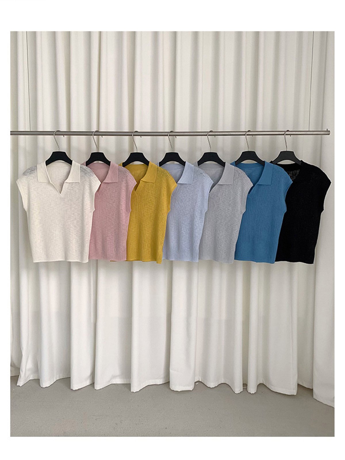 Viscose Short-sleeved Polo Collar Ladies knitwear 24809 - 图片 6