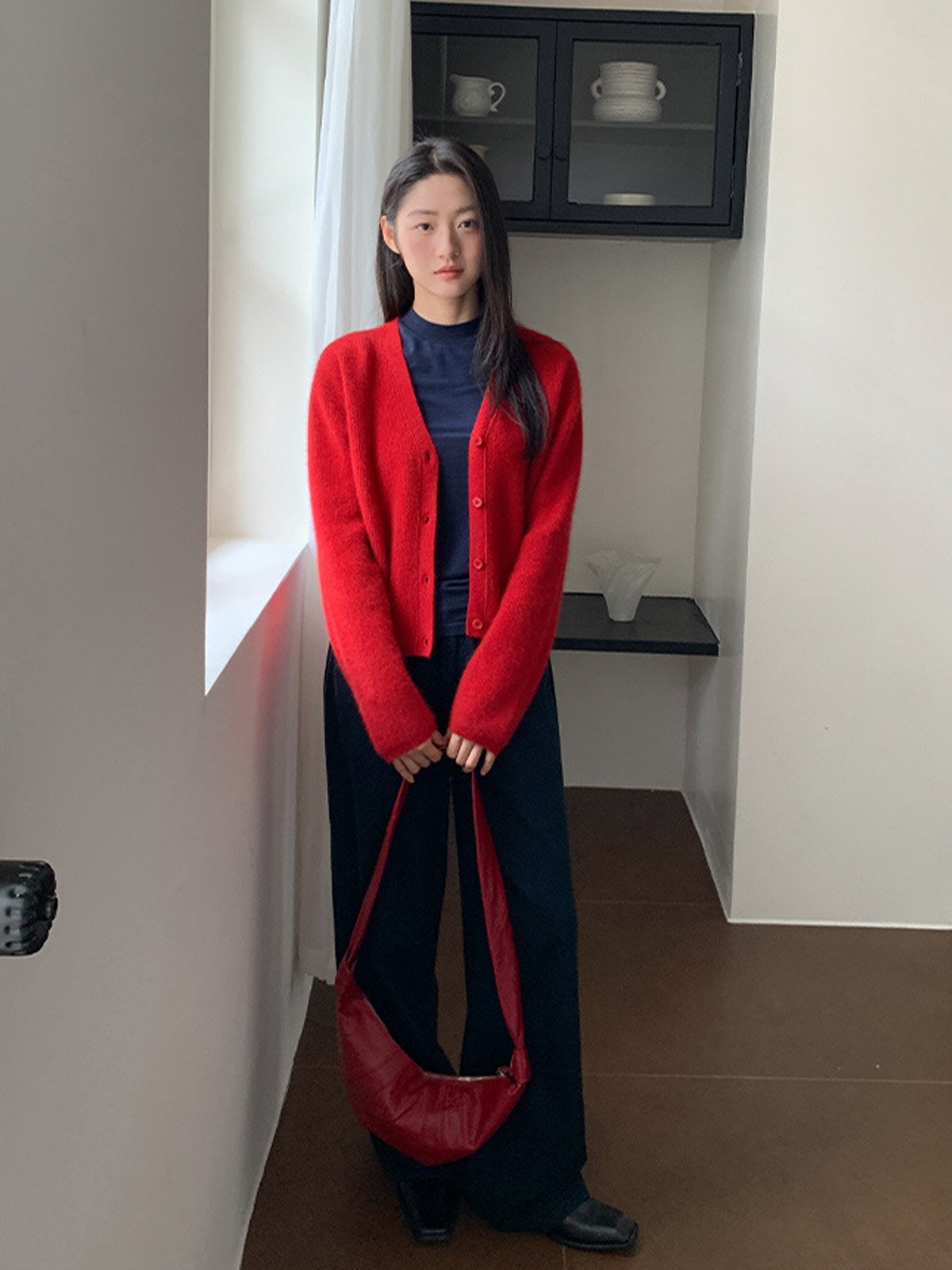 33%Raccoon and Wool v-neck cardigan knitwear 52318 - 图片 2