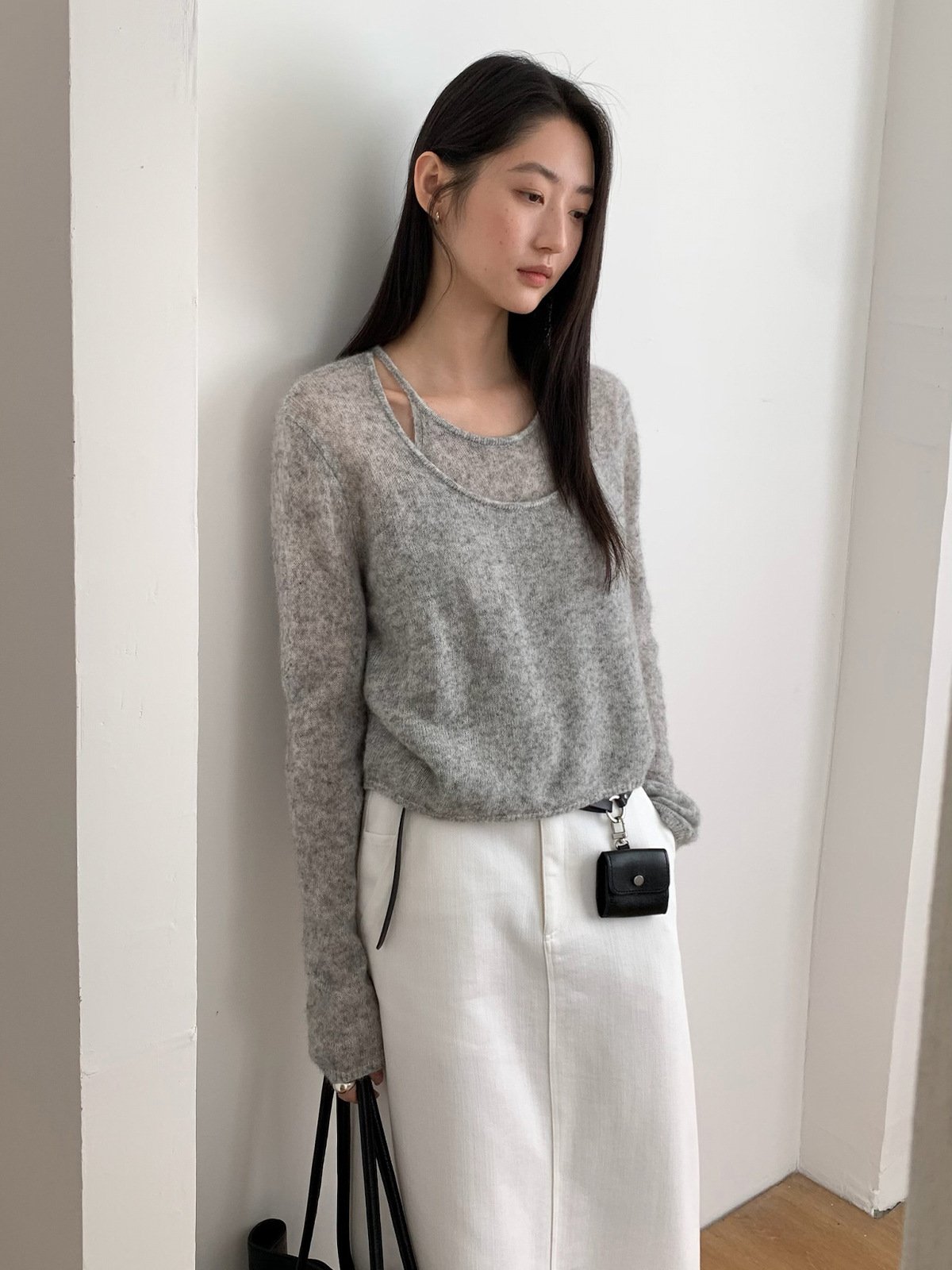 Super Mohair Soft Splicing Sweater for Ladies 25621 - 图片 2