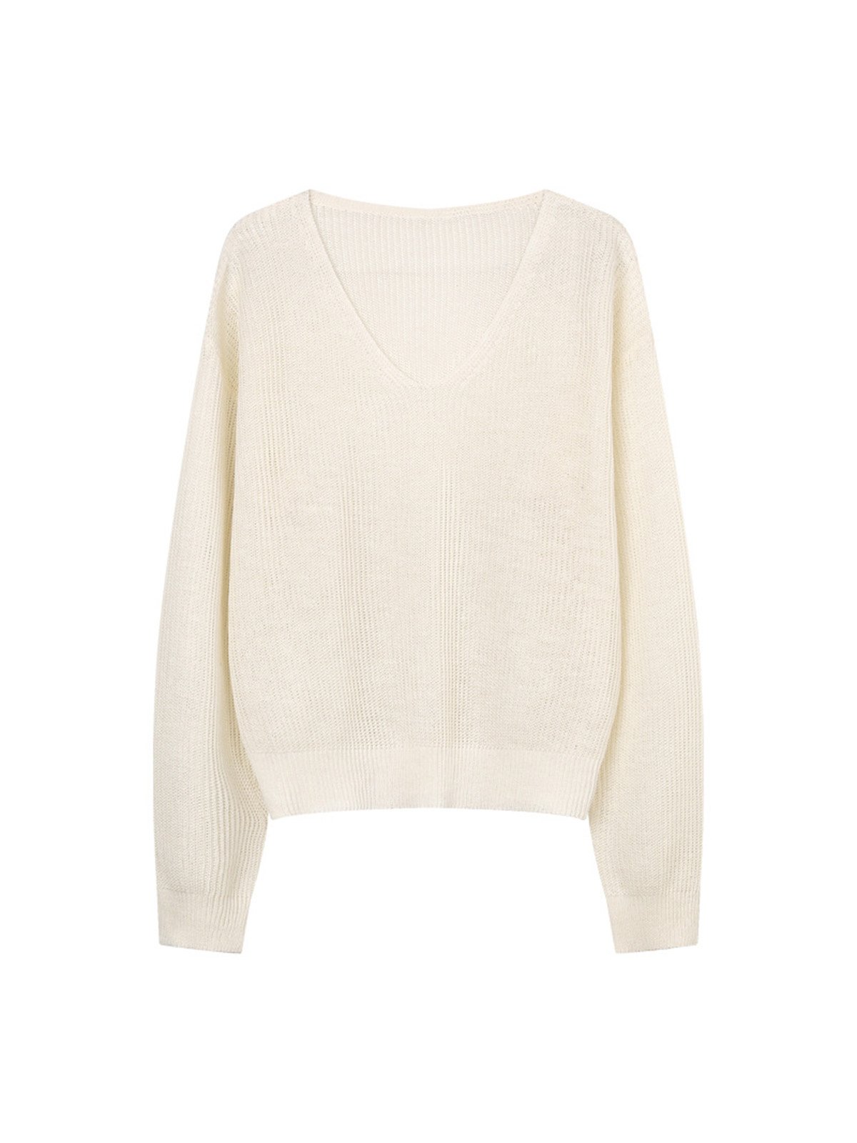 Linen and Viscose Deep V-neck Knitwear 24413 - 图片 8