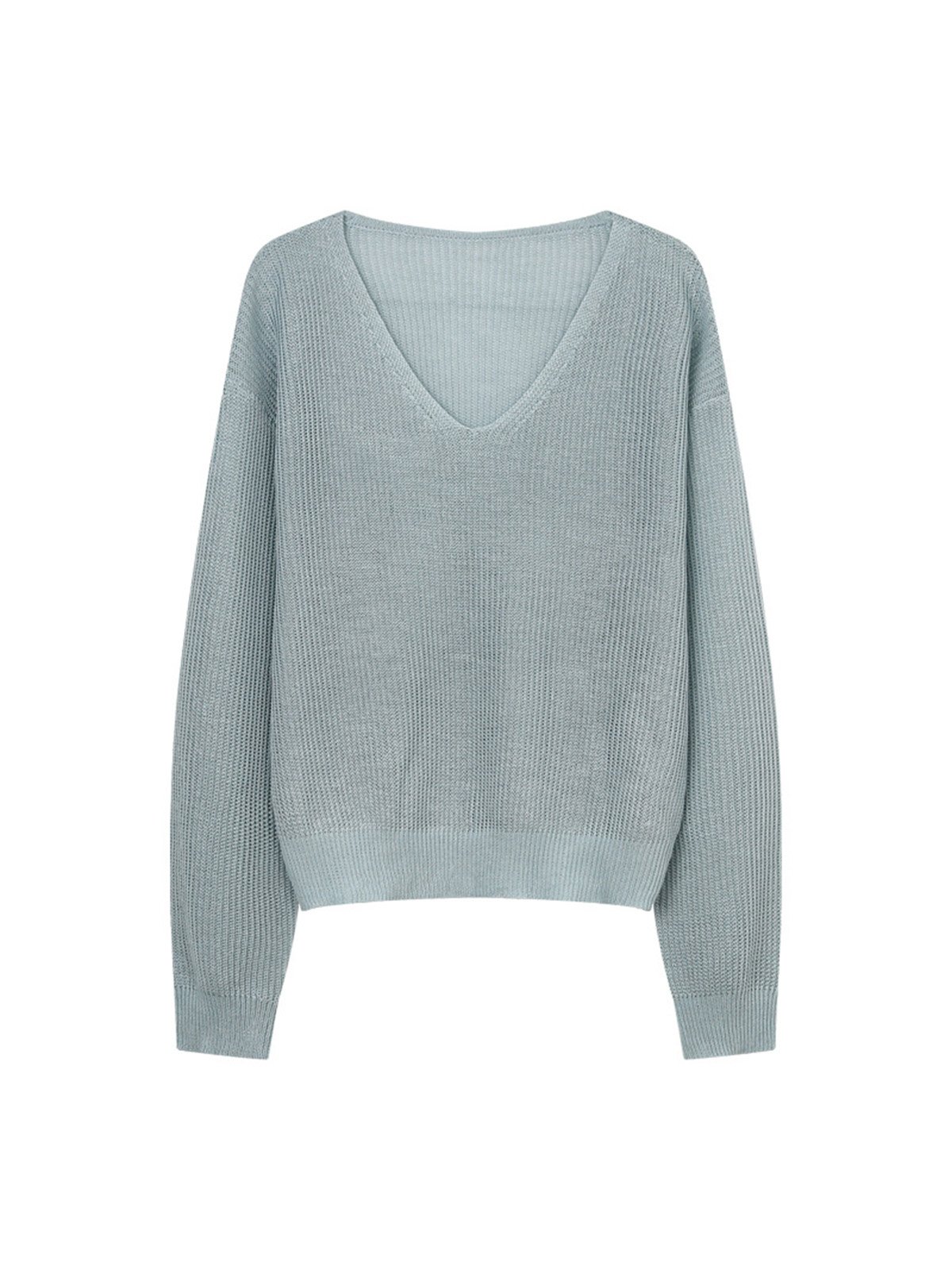 Linen and Viscose Deep V-neck Knitwear 24413 - 图片 7
