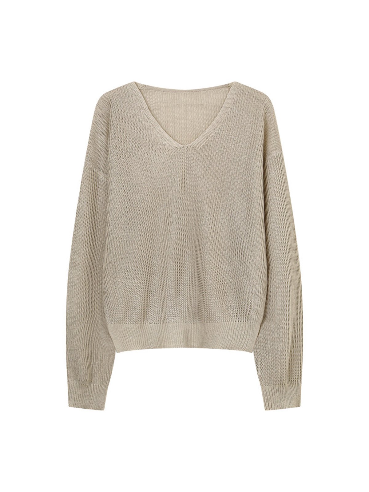 Linen and Viscose Deep V-neck Knitwear 24413 - 图片 6