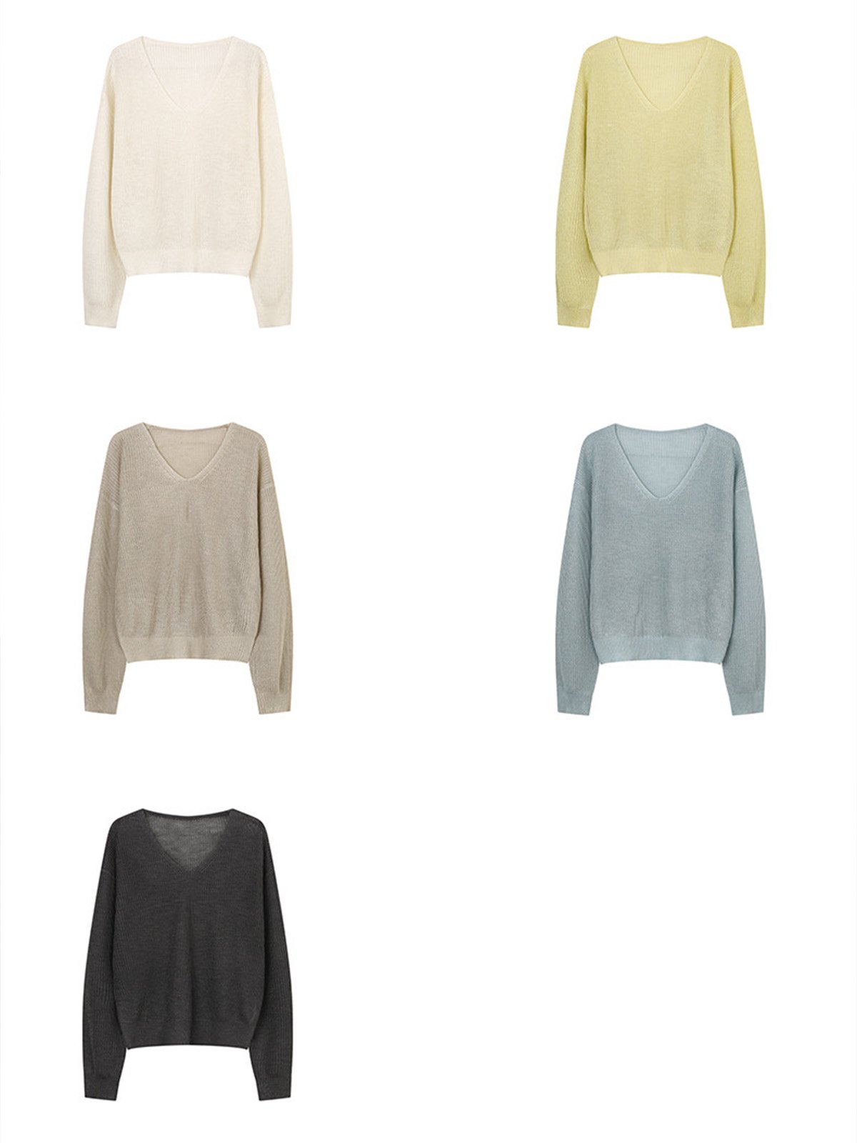 Linen and Viscose Deep V-neck Knitwear 24413 - 图片 5