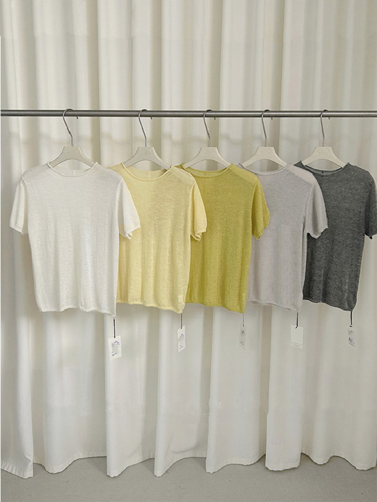 Solid 16% alpaca and 38% wool  short sleeve women's knitwear 25628 - 图片 4