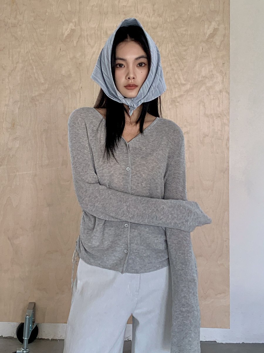 Linen and Cotton V-neck Cardigan Knitwear 51MF53812