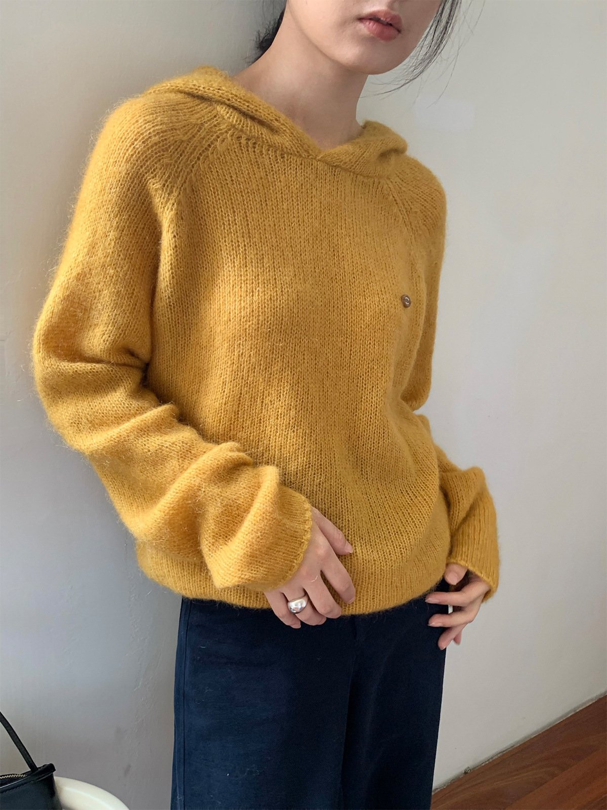 Super Mohair Hooded Embroidered Long Thick Sweater 52371