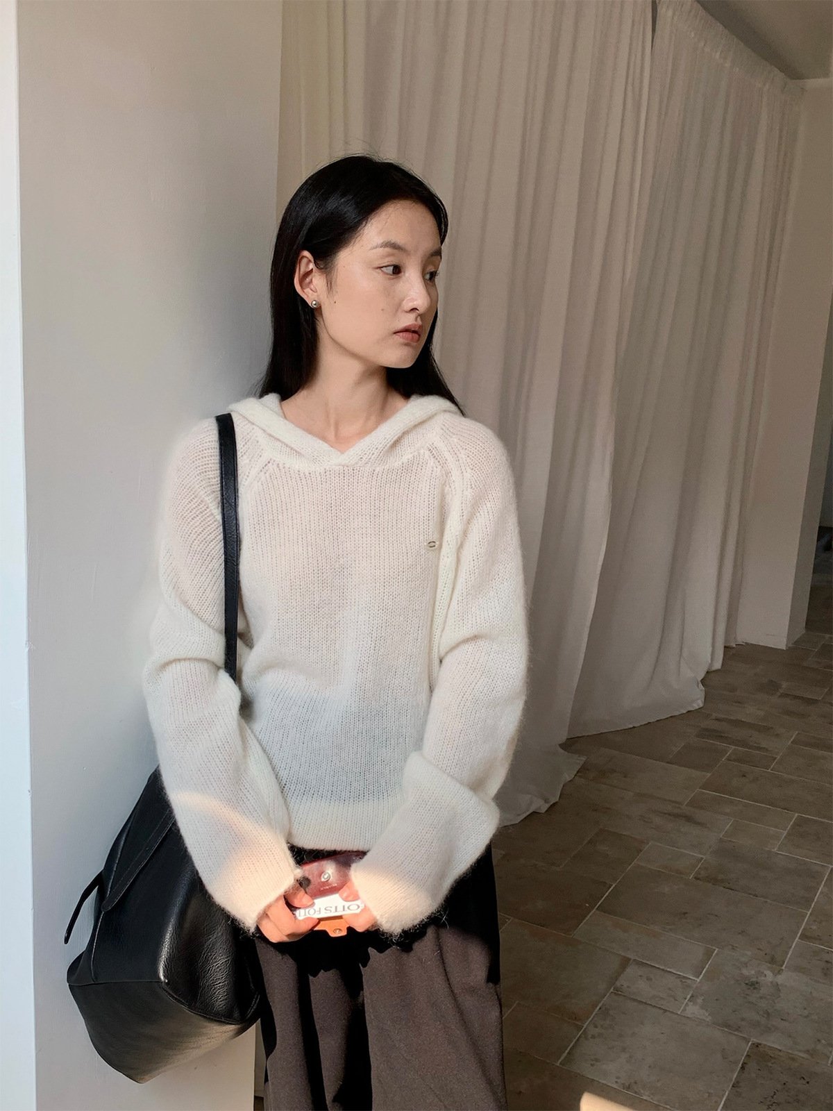 Super Mohair Hooded Embroidered Long Thick Sweater 52371 - 图片 4