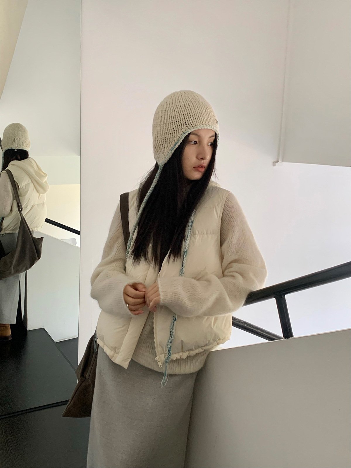 Super Mohair Hooded Embroidered Long Thick Sweater 52371 - 图片 5