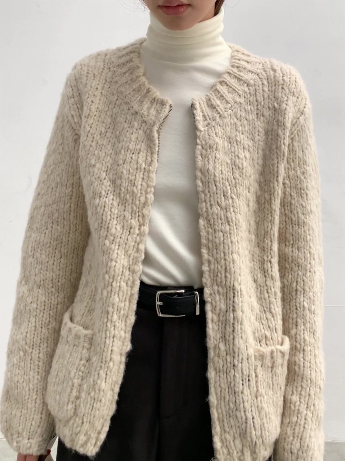 43% Wool Zipper Pocket Cardigan Sweater L4206241442 - 图片 4