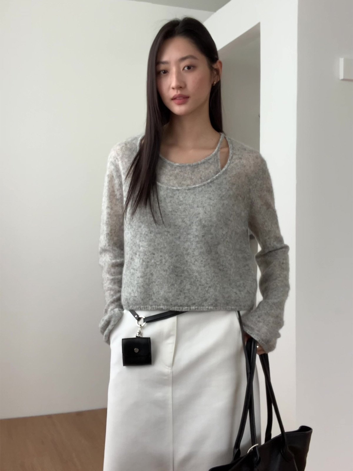 Super Mohair Soft Splicing Sweater for Ladies 25621