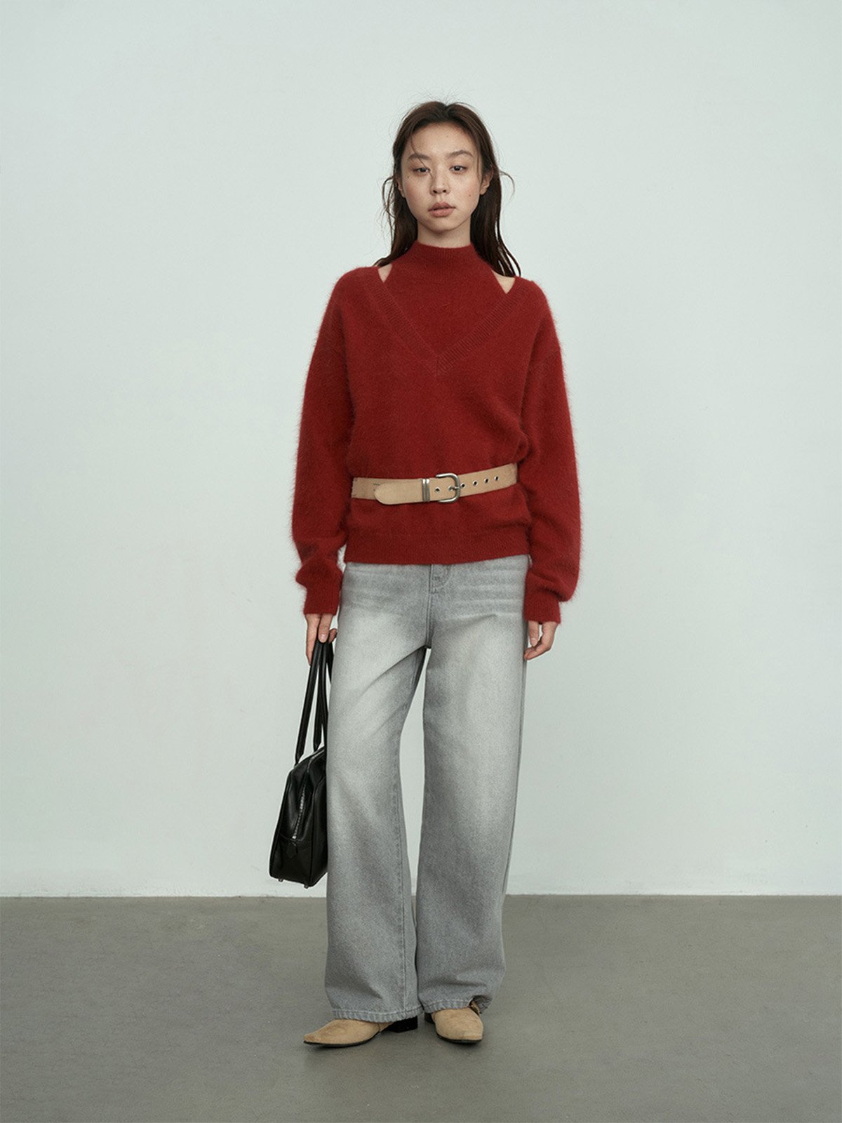 V-neck Loose Warm Sweater L4215241297 - 图片 5