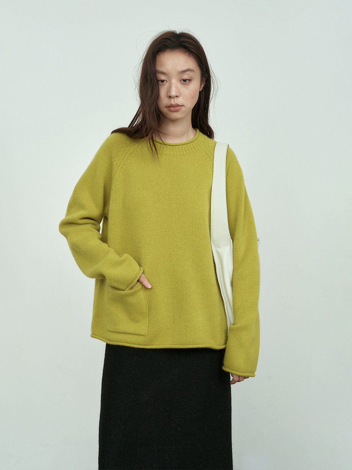 100%Wool Pocket Crew Neck Sweater L4215241284 - 图片 2