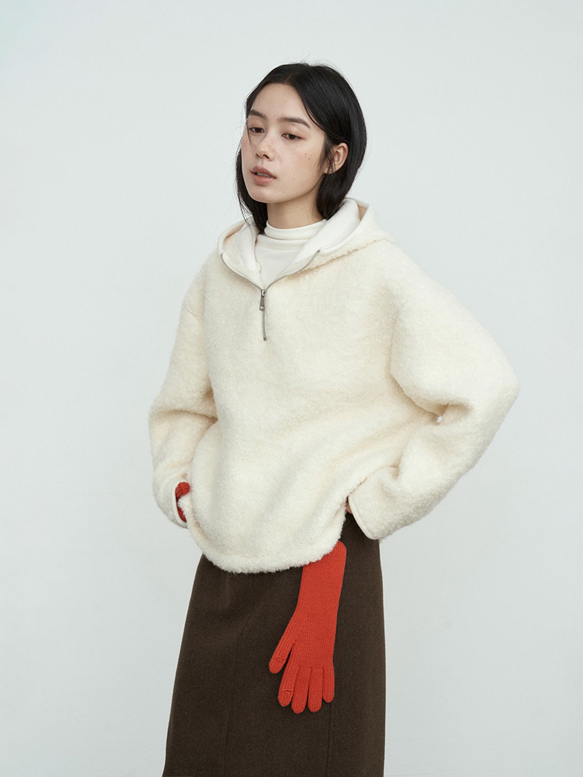 70%Wool Hooded Half Cardigan Sweater 52368 - 图片 3