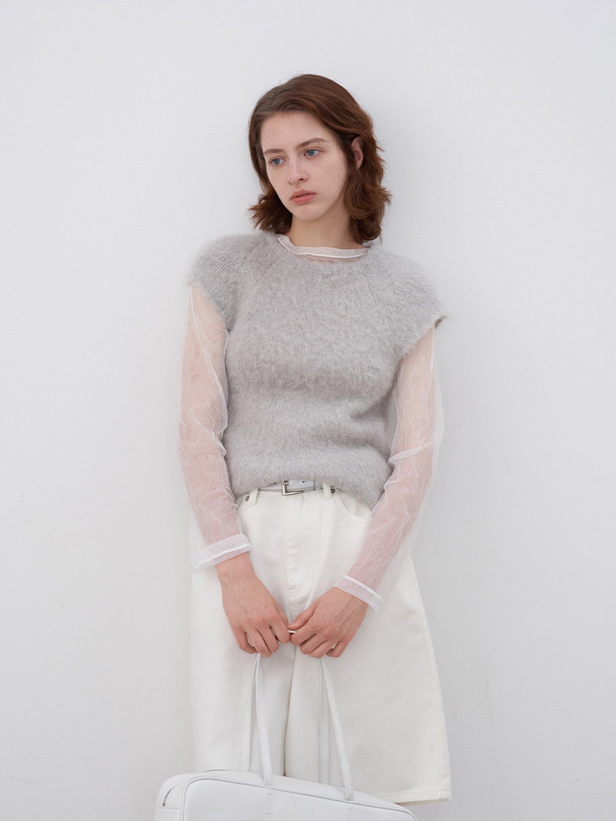 Shoulder-sleeved 44%Alpaca Wool short-sleeved sweater DN4215230653 - 图片 6