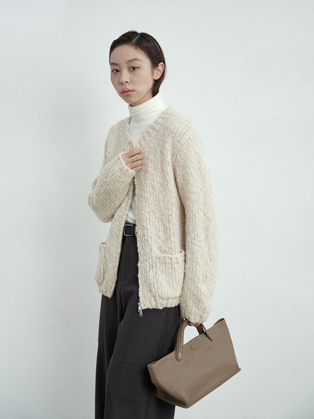 43% Wool Zipper Pocket Cardigan Sweater L4206241442 - 图片 3