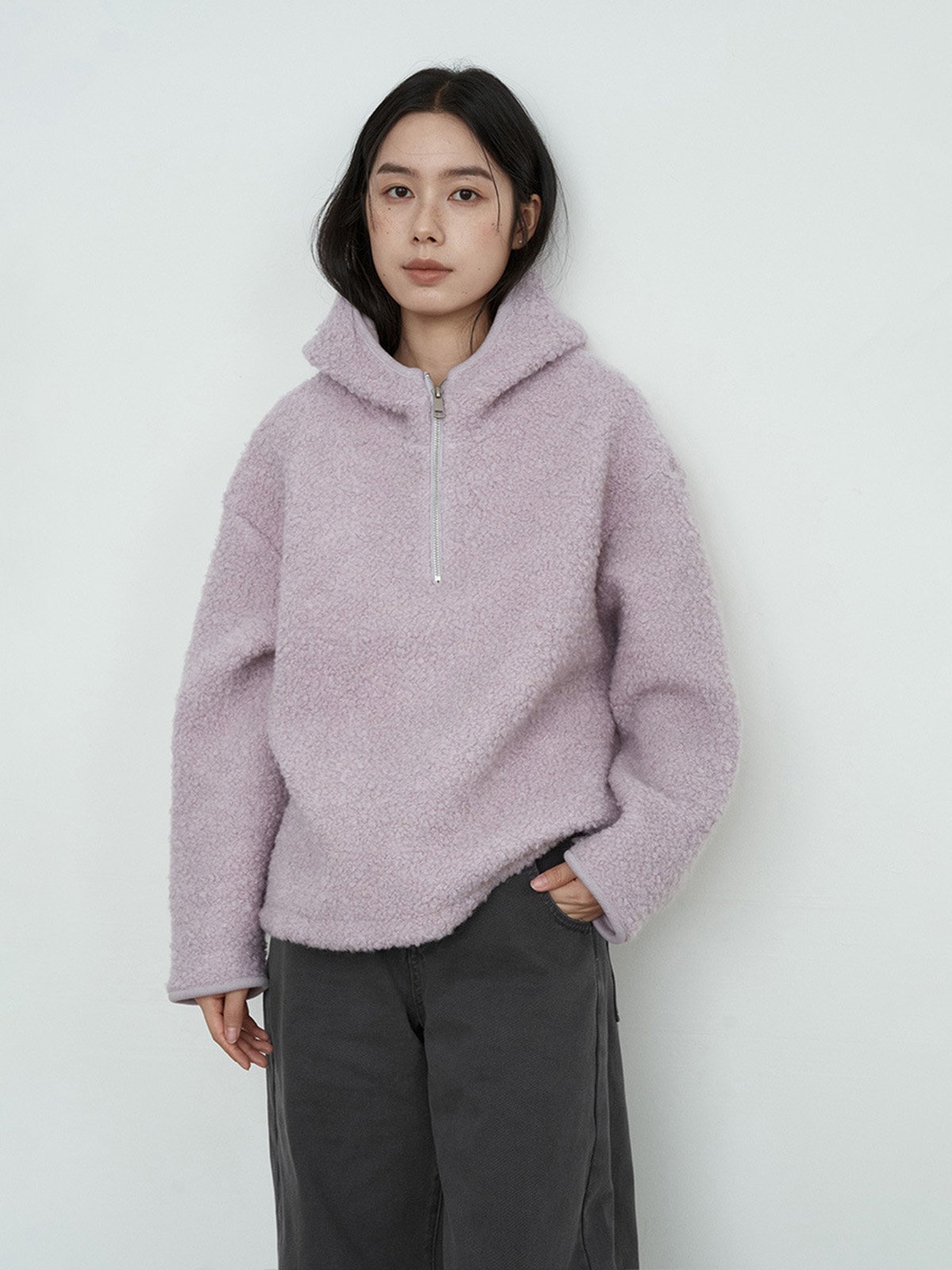 70%Wool Hooded Half Cardigan Sweater 52368 - 图片 2
