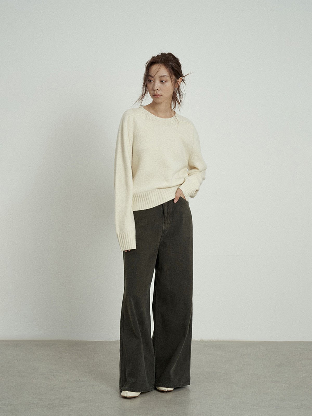 100%Wool Sweater Shoulder-inserted Round Neck Design L4215241074 - 图片 4