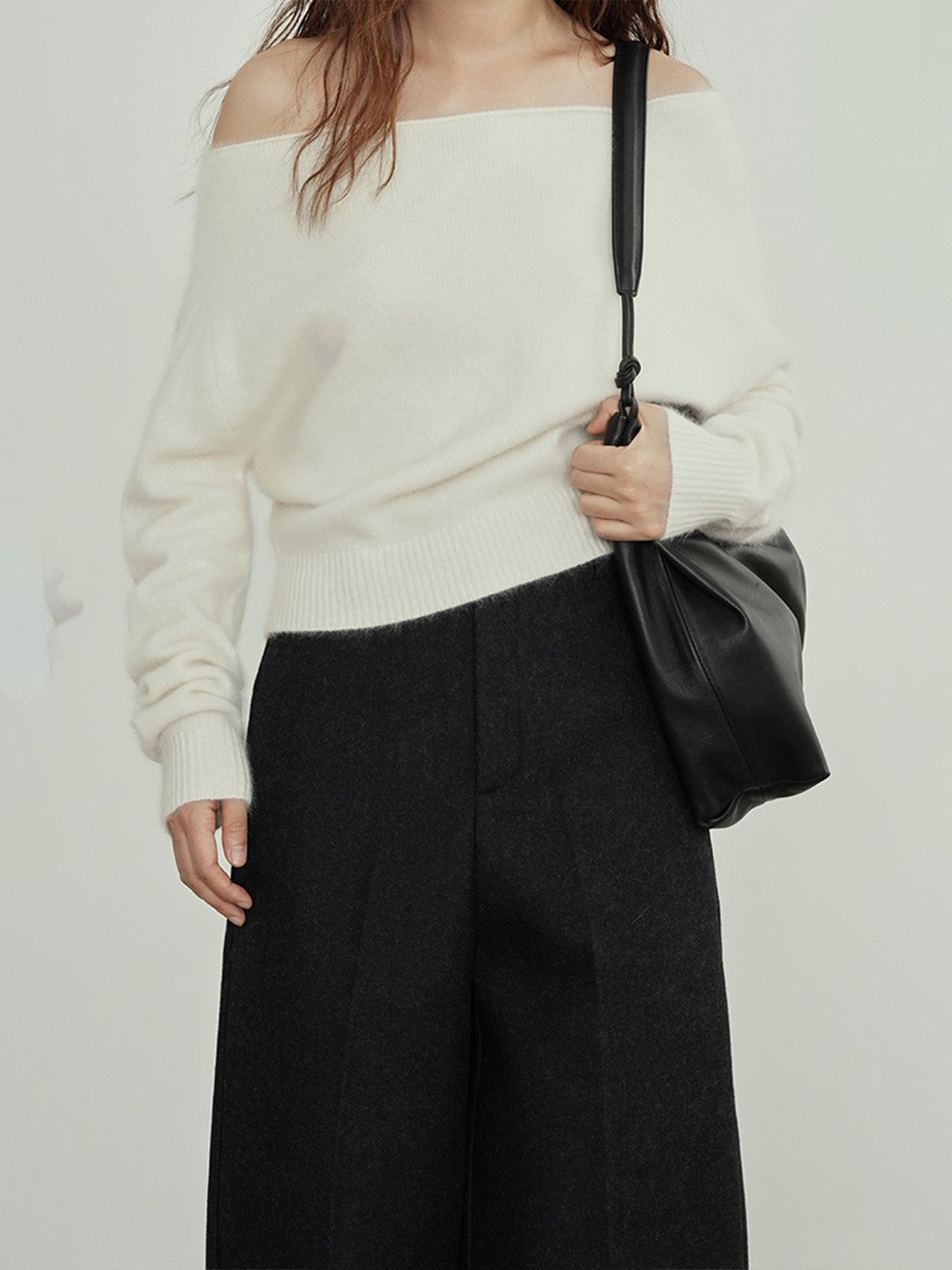 40% Raccoon 30% Wool Off-the-shoulder short casual sweater L4215231055 - 图片 4