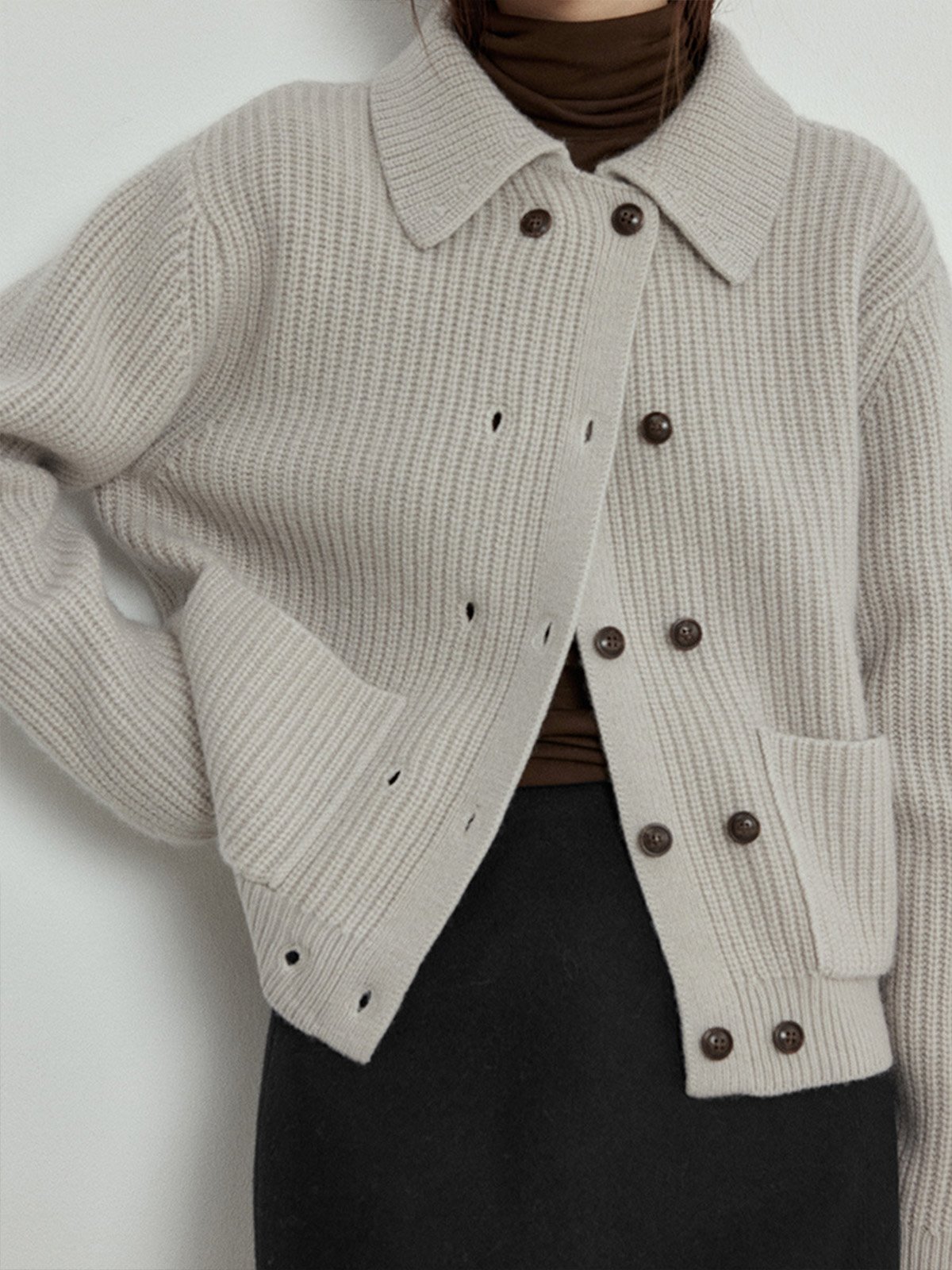 100%Wool Turn-down Collar Cardigan L4206241210 - 图片 3
