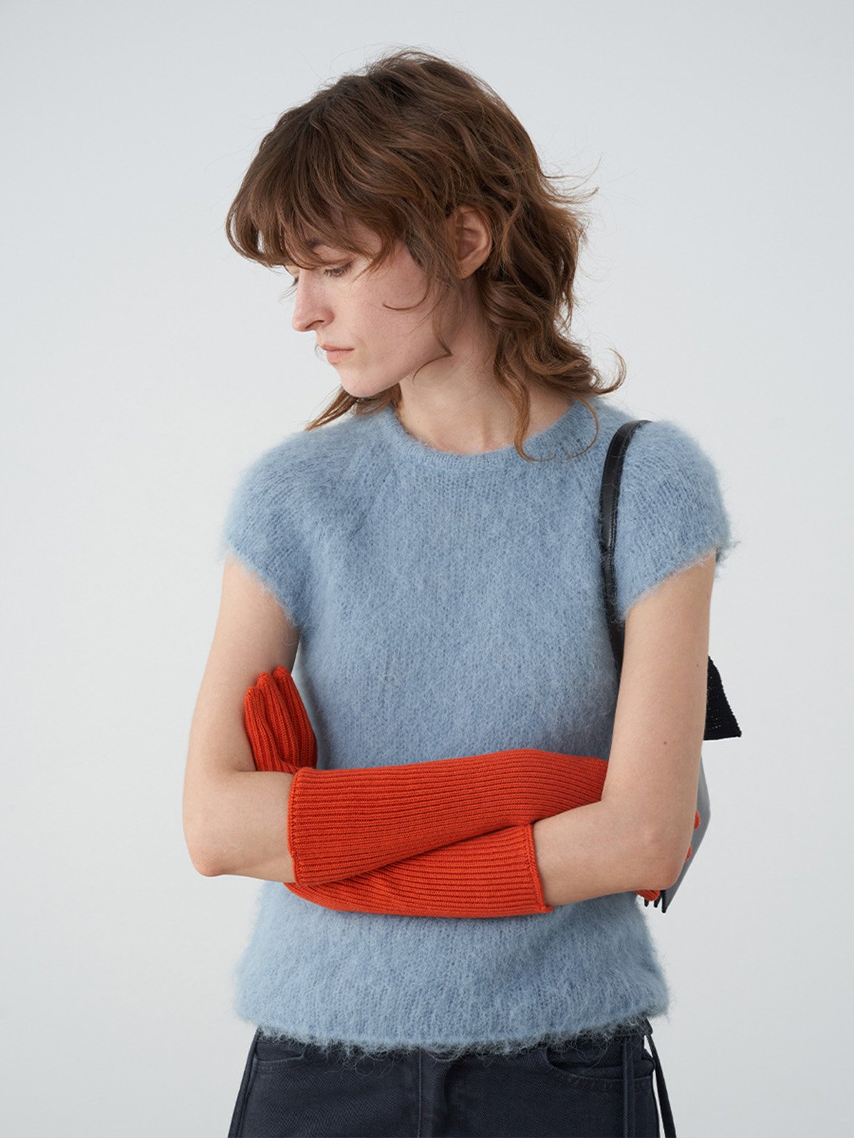 Shoulder-sleeved 44%Alpaca Wool short-sleeved sweater DN4215230653 - 图片 3