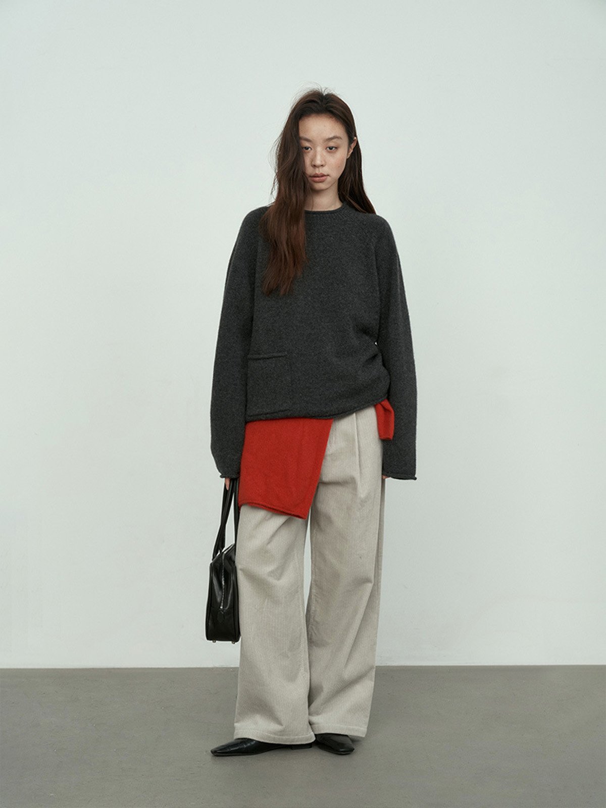 100%Wool Pocket Crew Neck Sweater L4215241284 - 图片 5