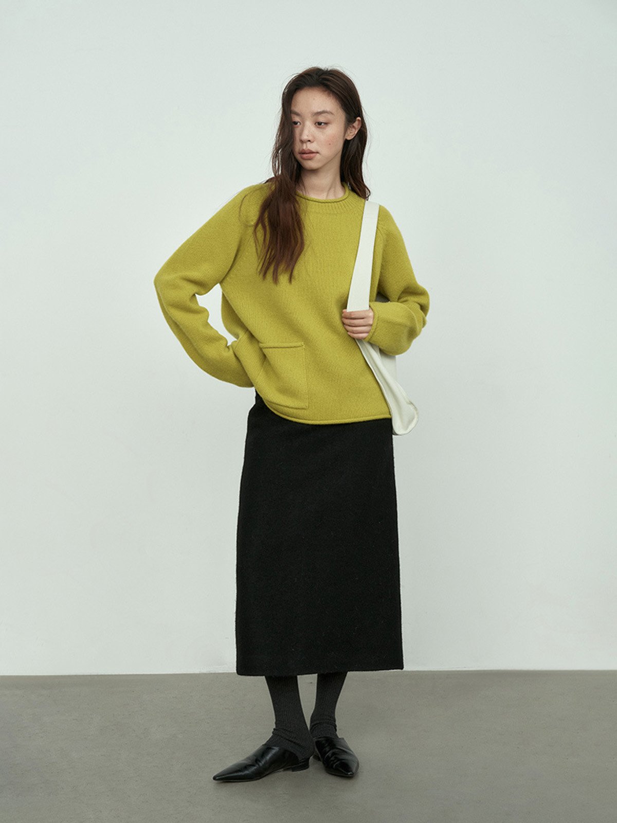 100%Wool Pocket Crew Neck Sweater L4215241284 - 图片 3