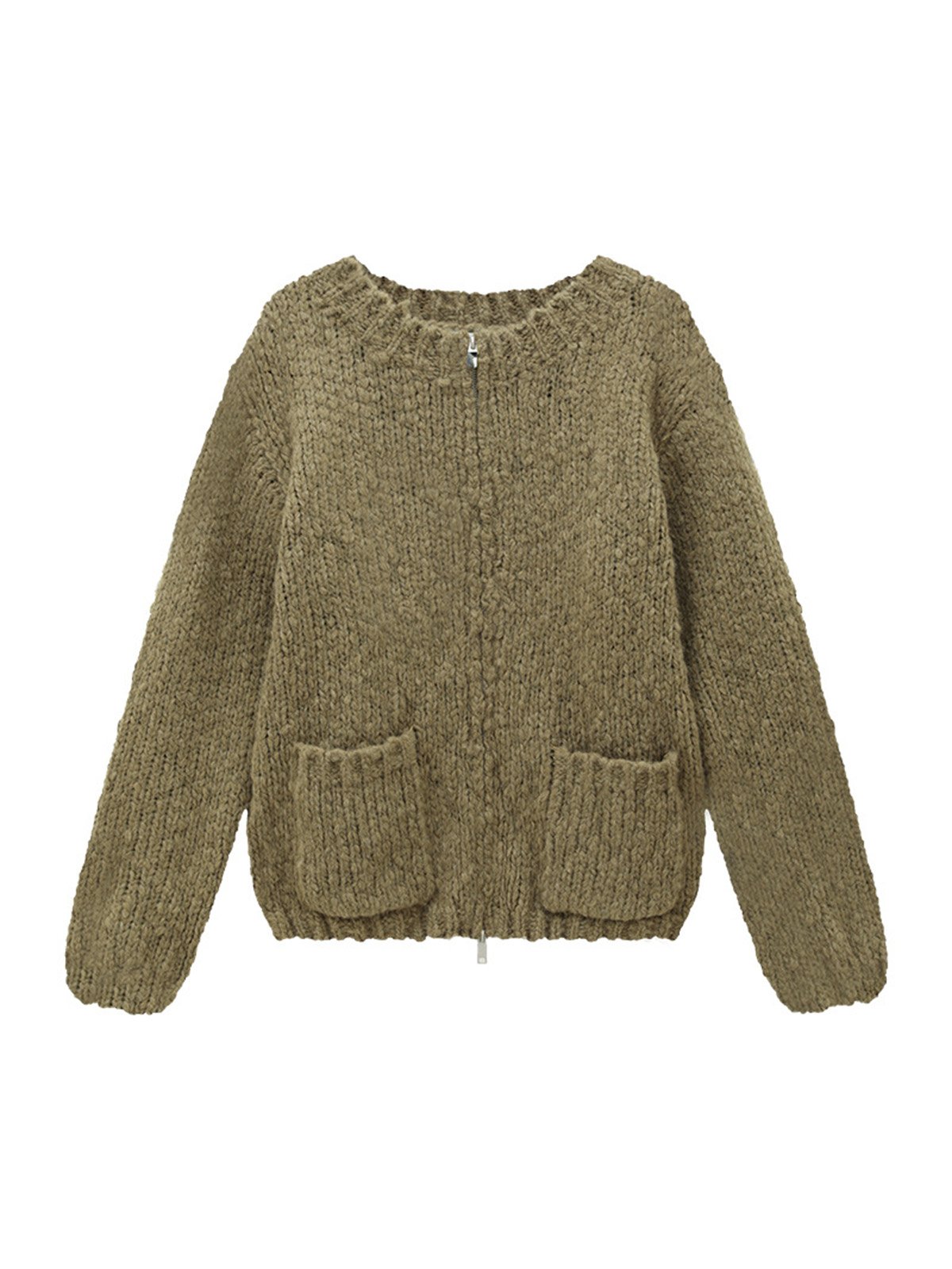 43% Wool Zipper Pocket Cardigan Sweater L4206241442