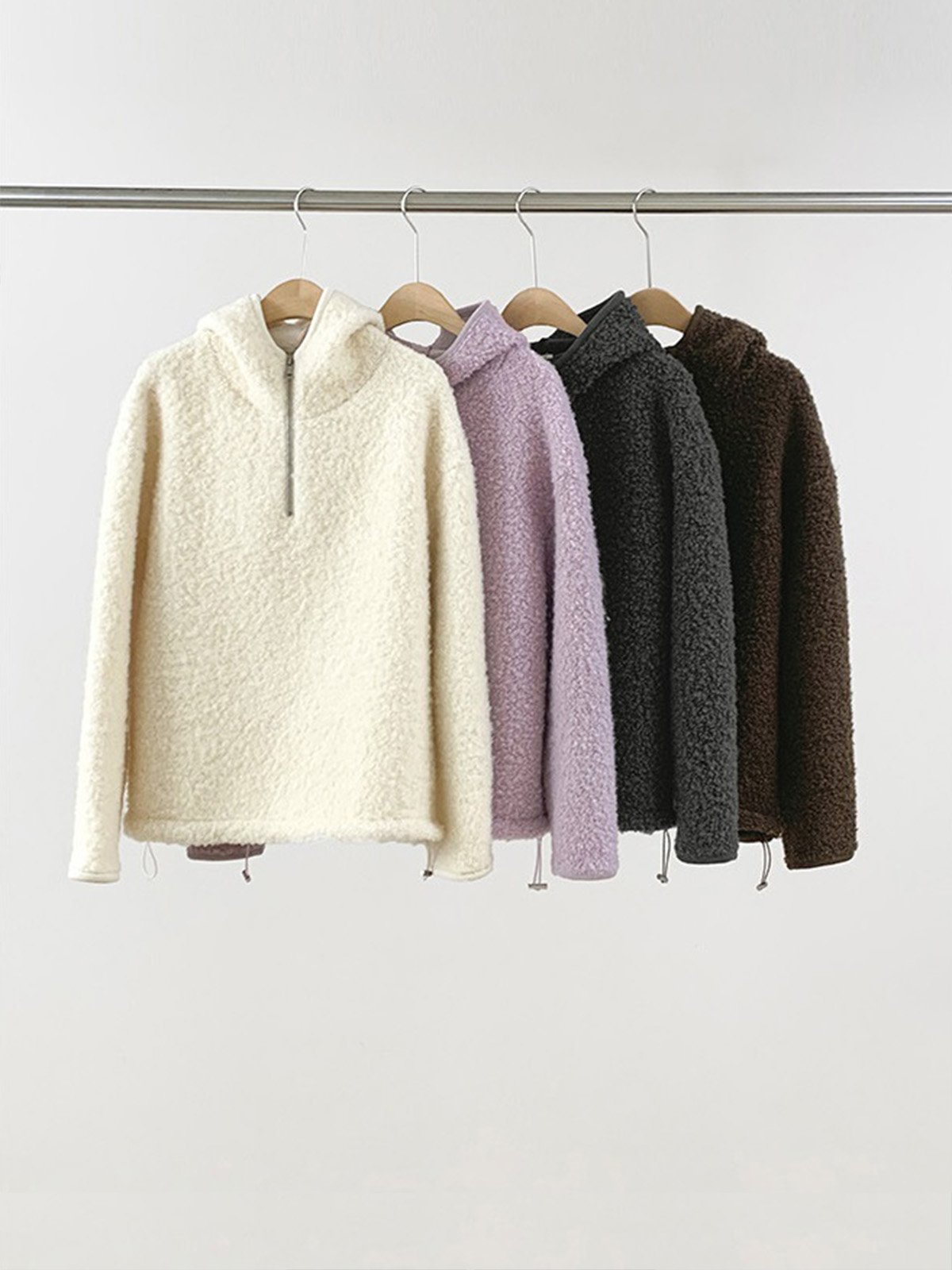 70%Wool Hooded Half Cardigan Sweater 52368 - 图片 8