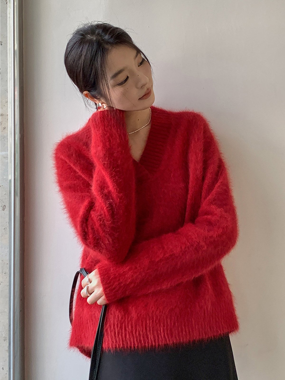 Warm fleece knitted sweater L321524911