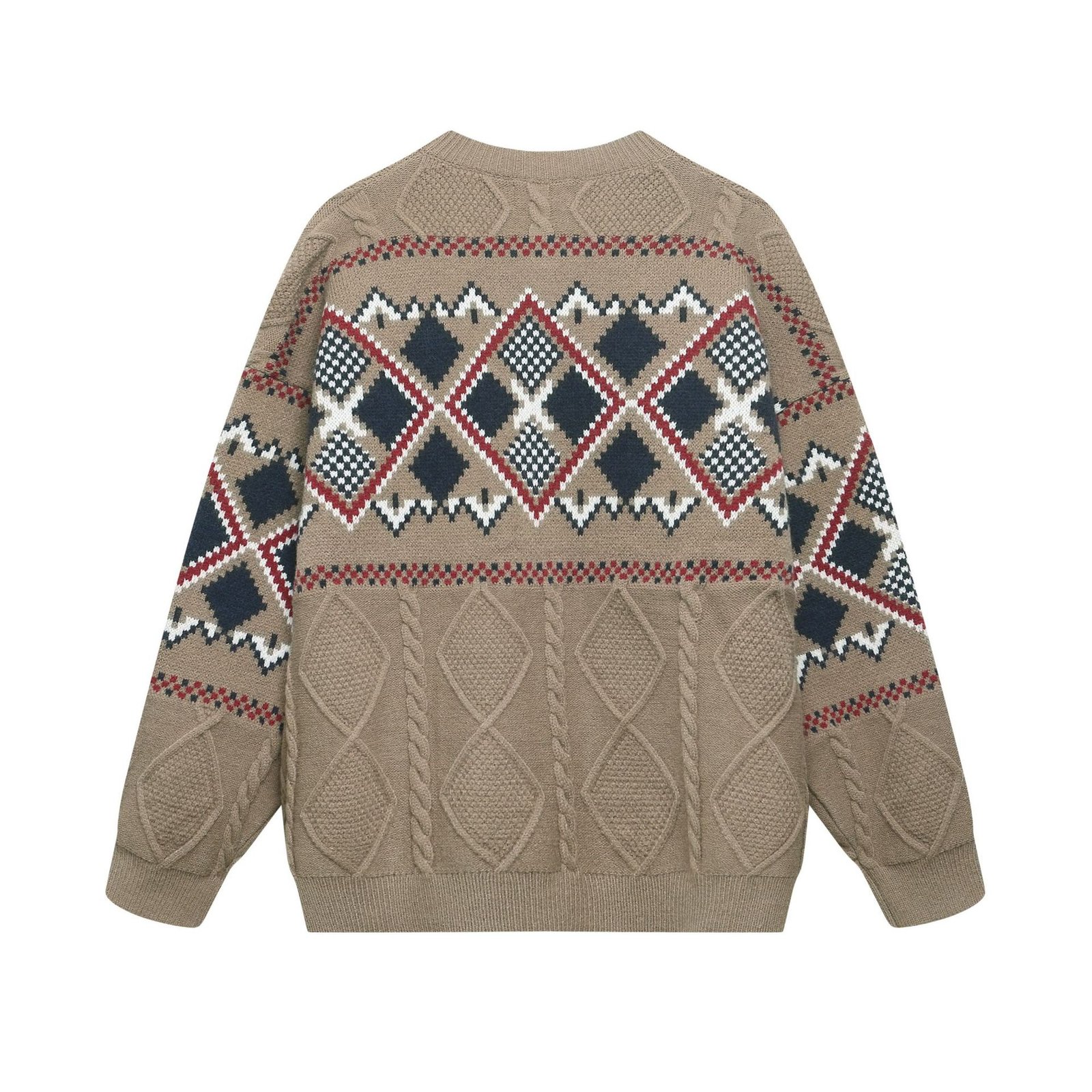 Casual men's sweater with diamond-shaped patterns - 图片 2