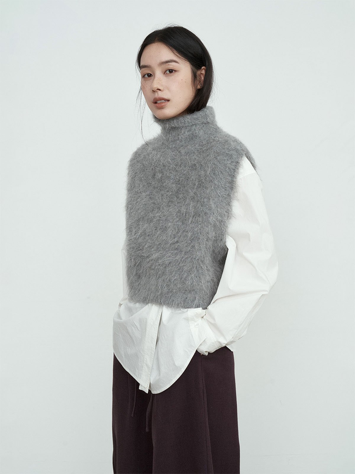 78% Alpaca Wool Turtleneck Knitted Waistcoat 65242 - 图片 3
