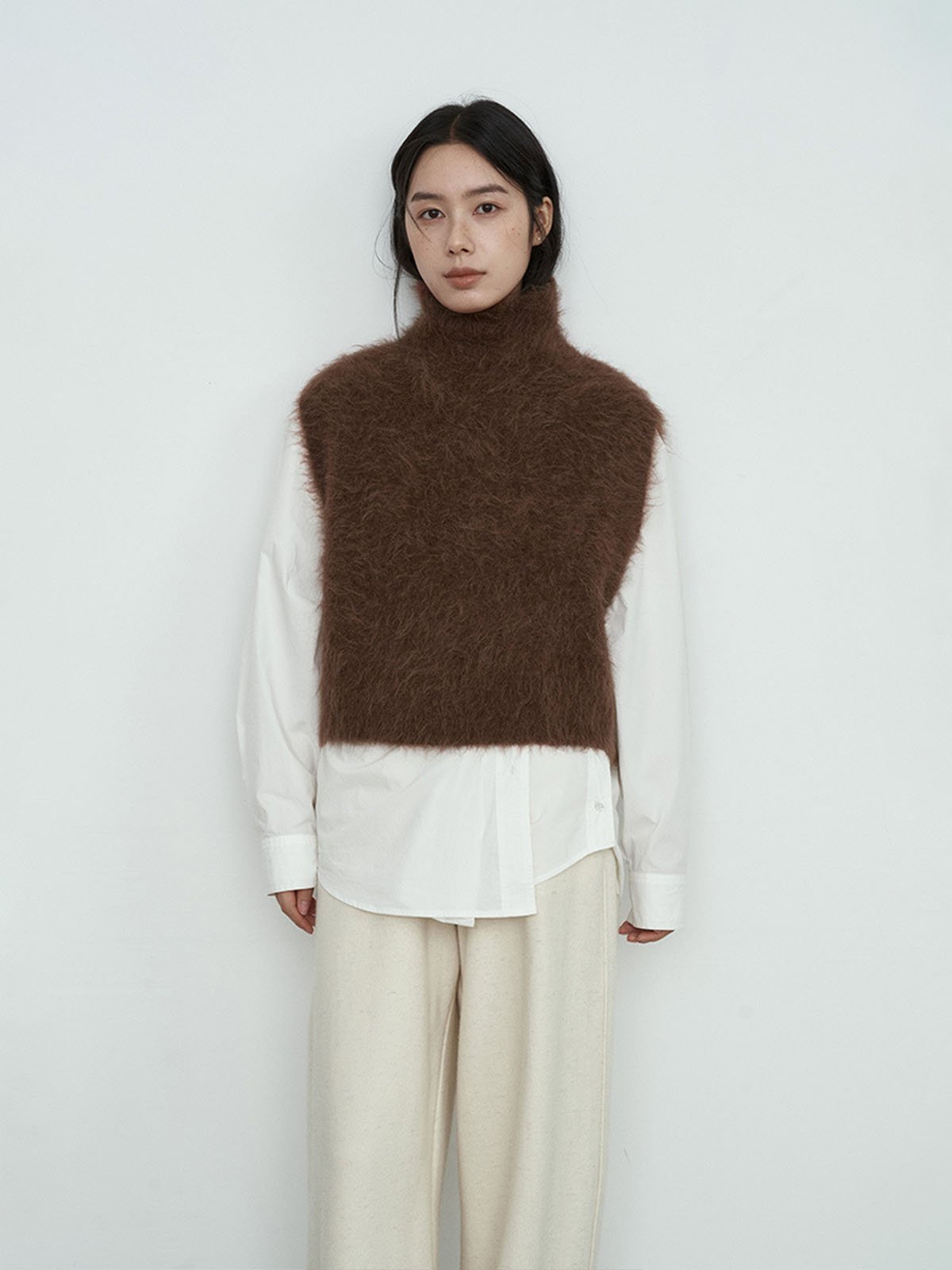 78% Alpaca Wool Turtleneck Knitted Waistcoat 65242 - 图片 2
