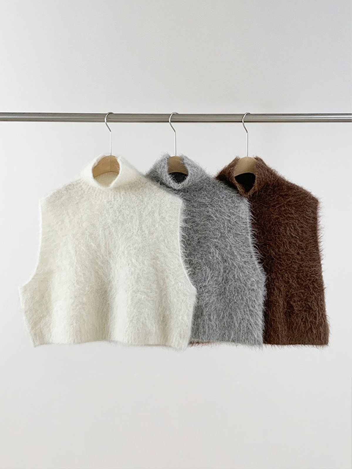 78% Alpaca Wool Turtleneck Knitted Waistcoat 65242 - 图片 6