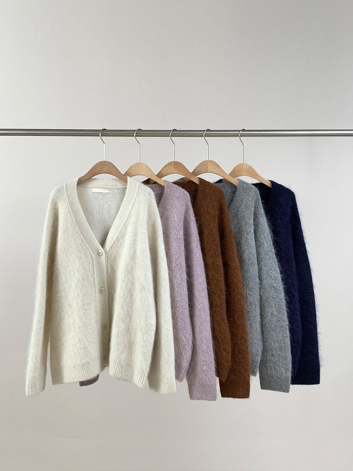 55%Alpaca V-neck Cardigan Sweater With Single-breasted 64980 - 图片 4