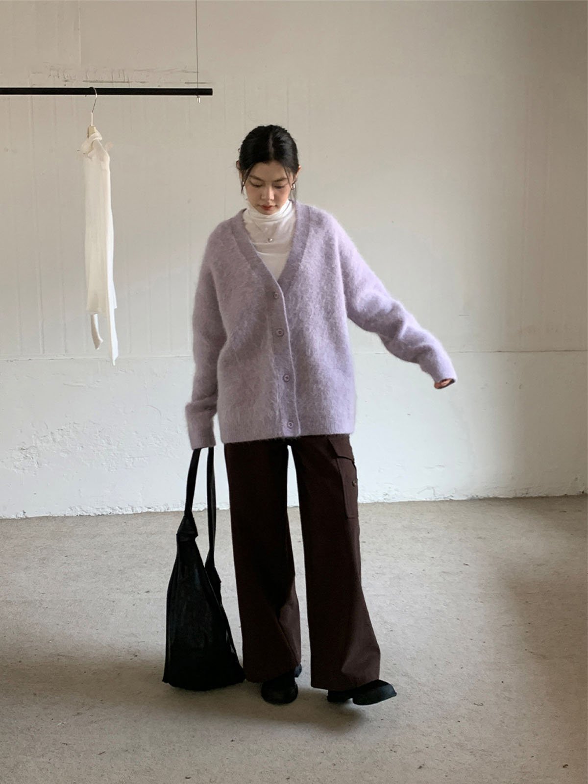 55%Alpaca V-neck Cardigan Sweater With Single-breasted 64980