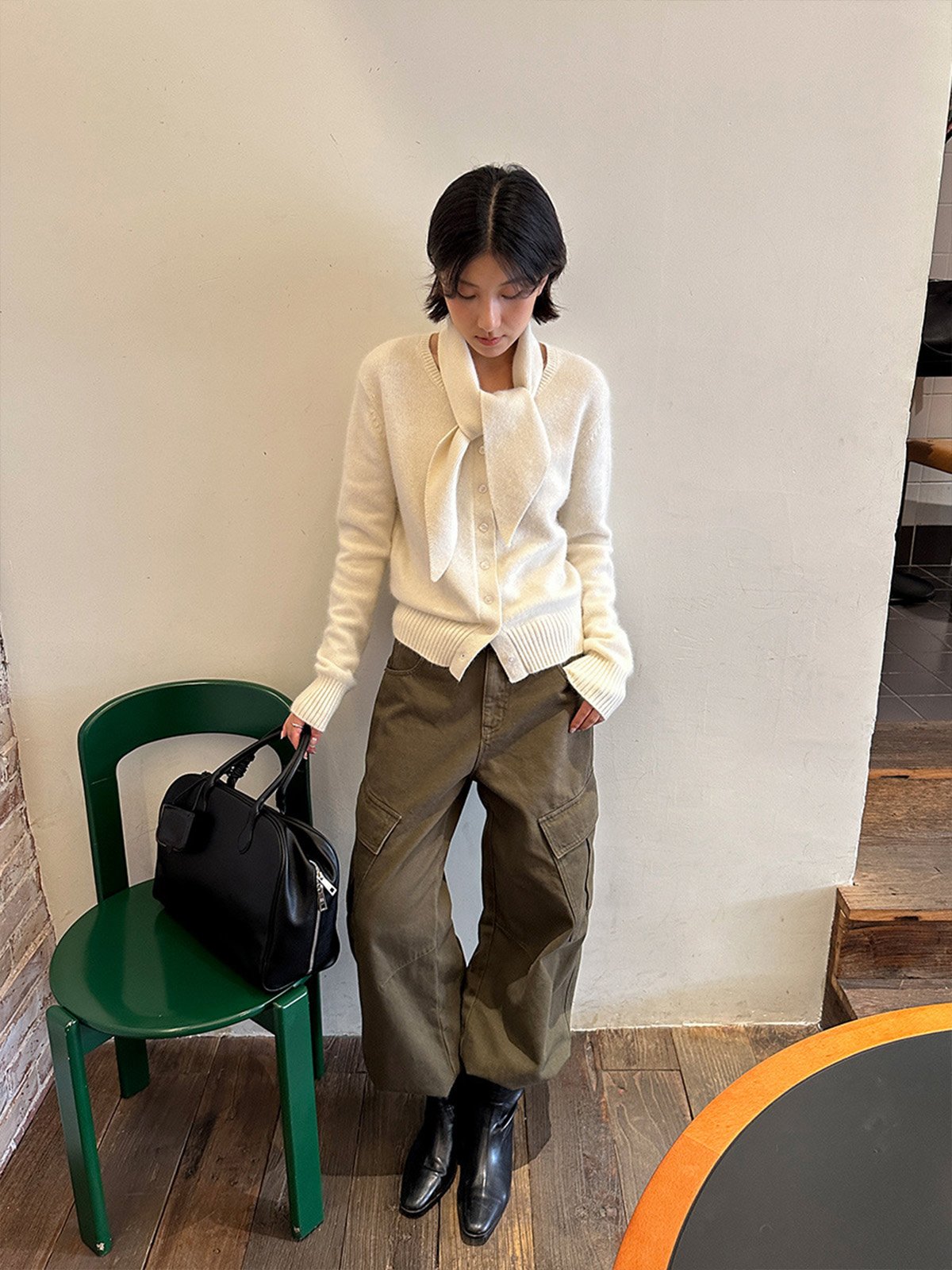 40%Raccoon Wool Cardigan with Triangular Scarf decoration 54MP57916 - 图片 3