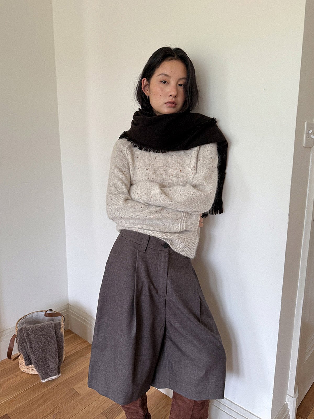 40%Wool and 10% Mohair Contrasting Color O-neck Sweater 53MP57908 - 图片 3