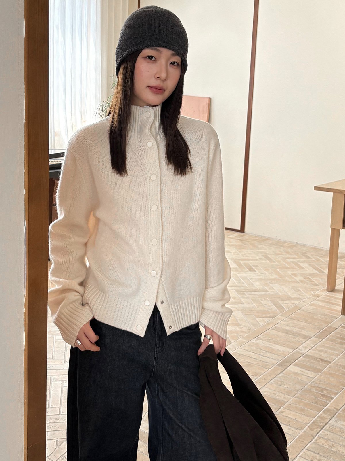 100% Wool Turtleneck Cardigan 25849 - 图片 4