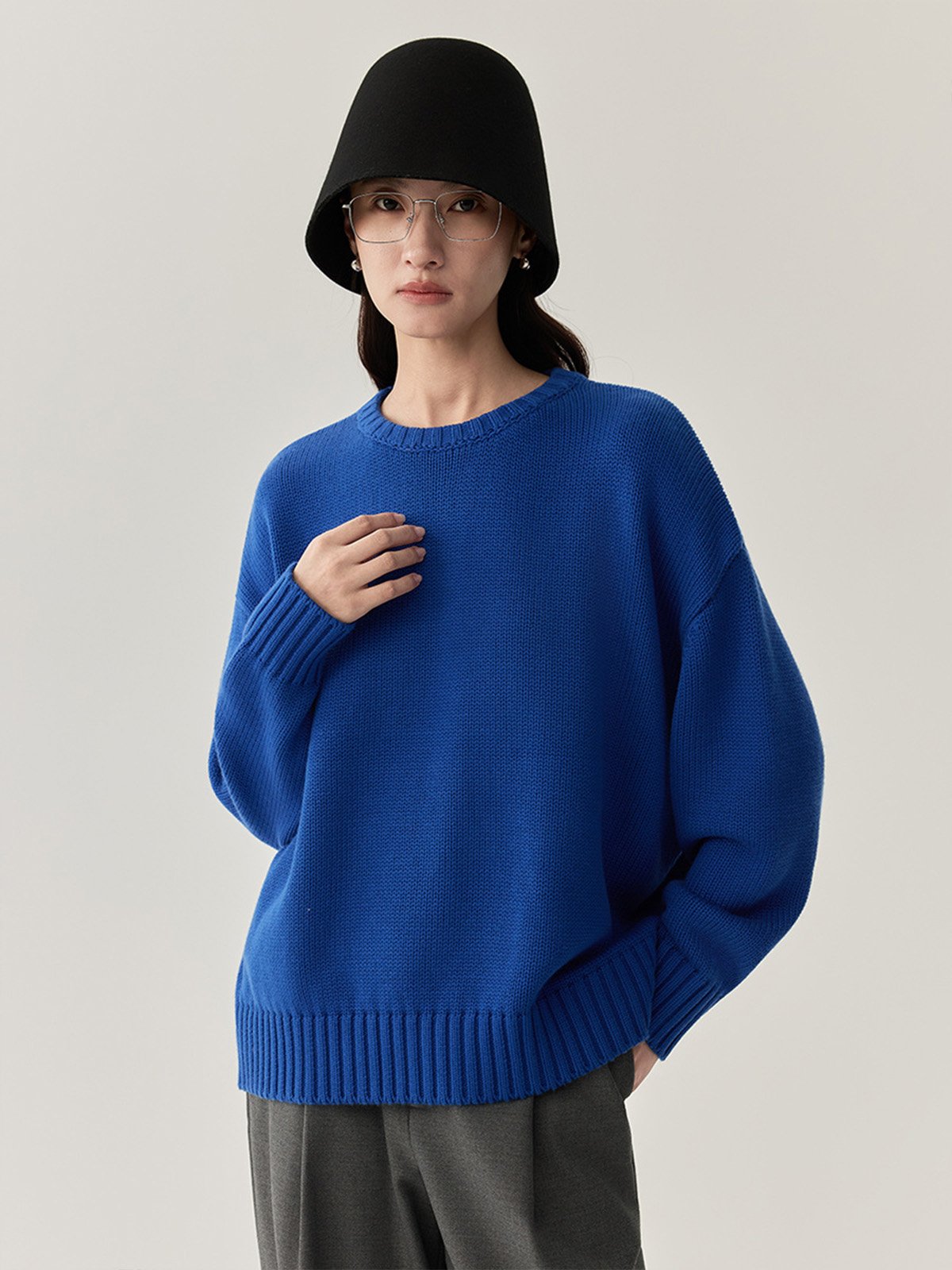 50%Wool and 50%Cotton Crew Neck Sweater 35701